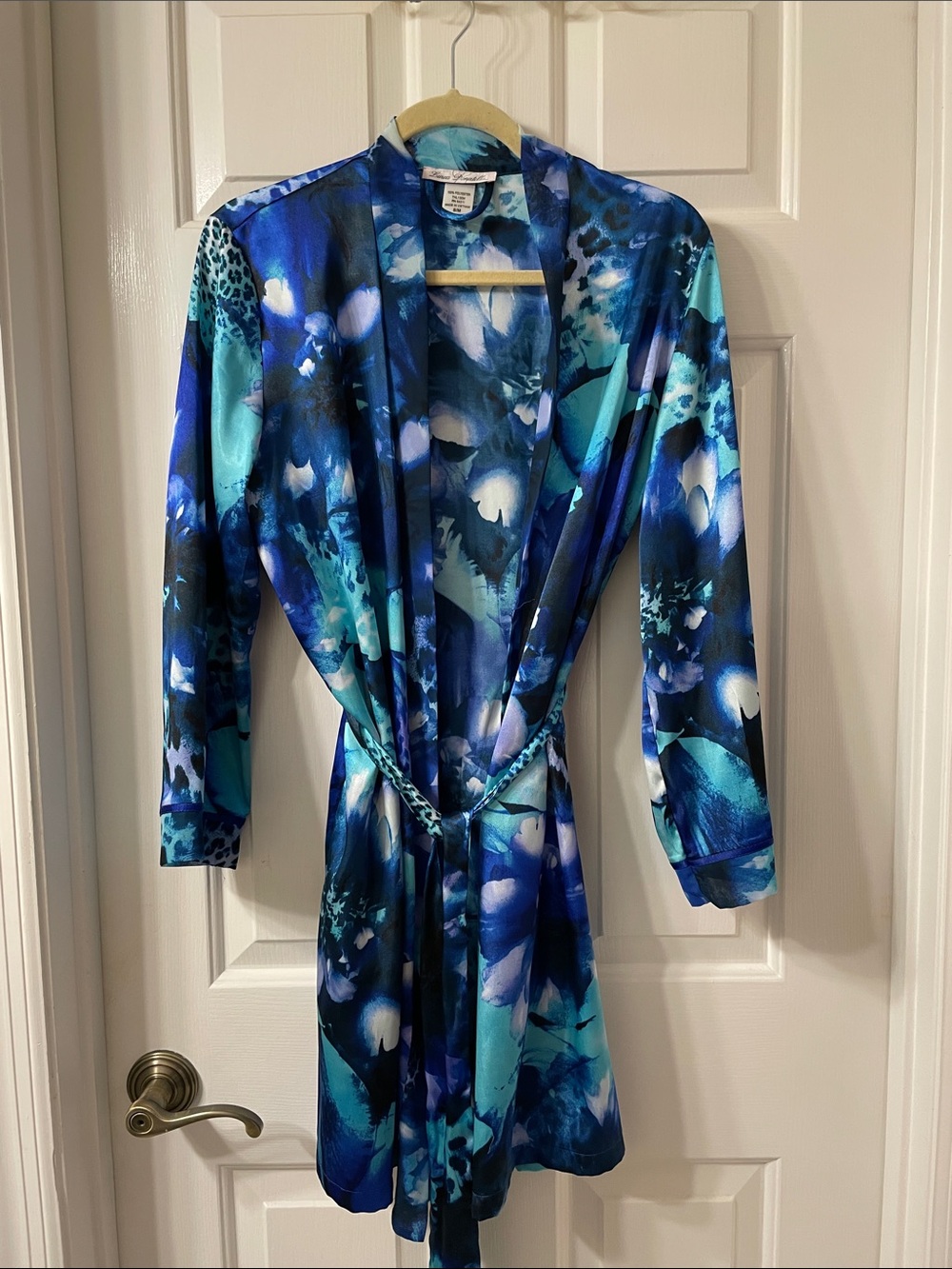Linea Donatella Aqua & Blue Floral Satin Wrap Blazer